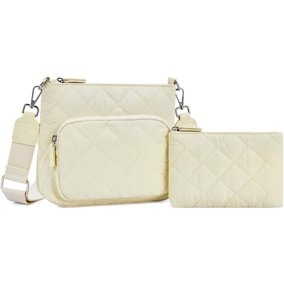 Other - Quilted Nylon Crossbody Bag Women Multi Zipper Pockets Wallet Set